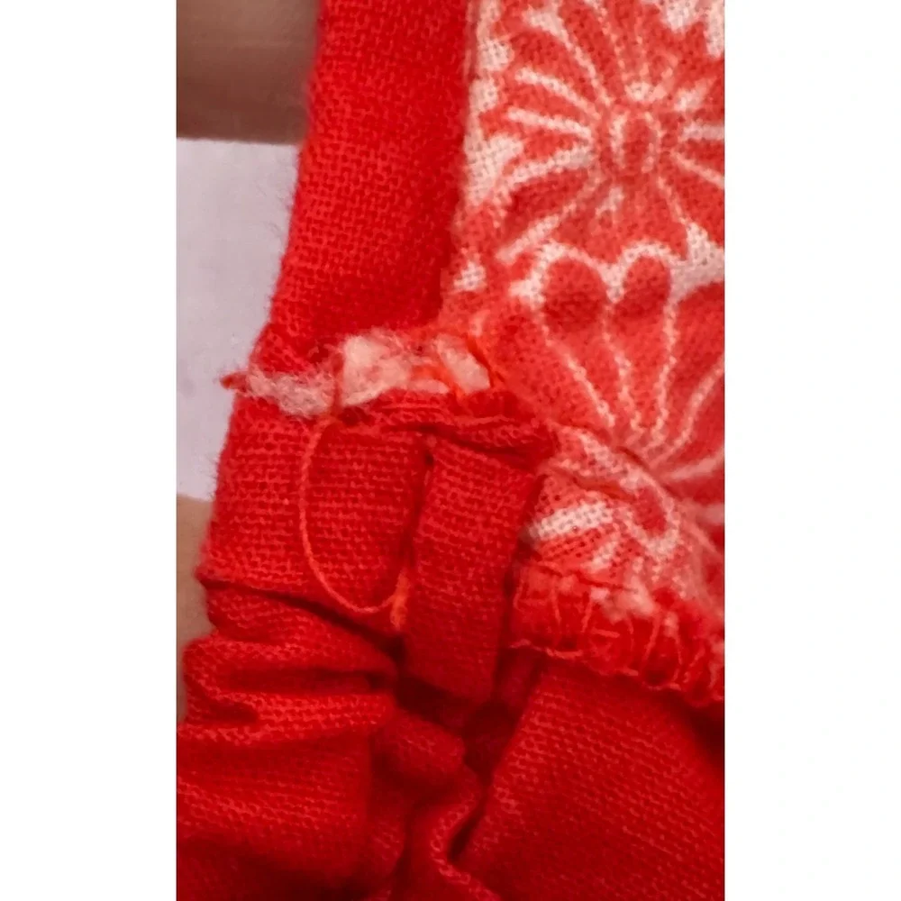 Red Floral Printed Babydoll Sundress Large Bohemian Summer Tropical Beach Resort
